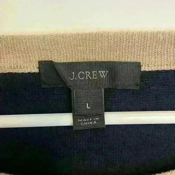 J Crew Colorblock Burgundy Navy and Tan Snap Sweater Large - Picture 2 of 4